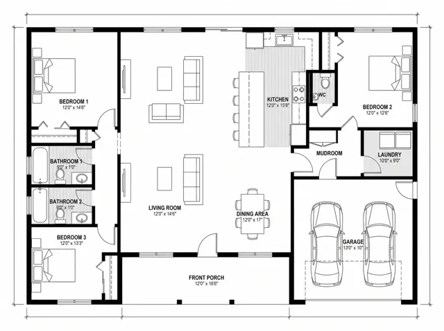 Floor Plan Creator: ranch 3bed